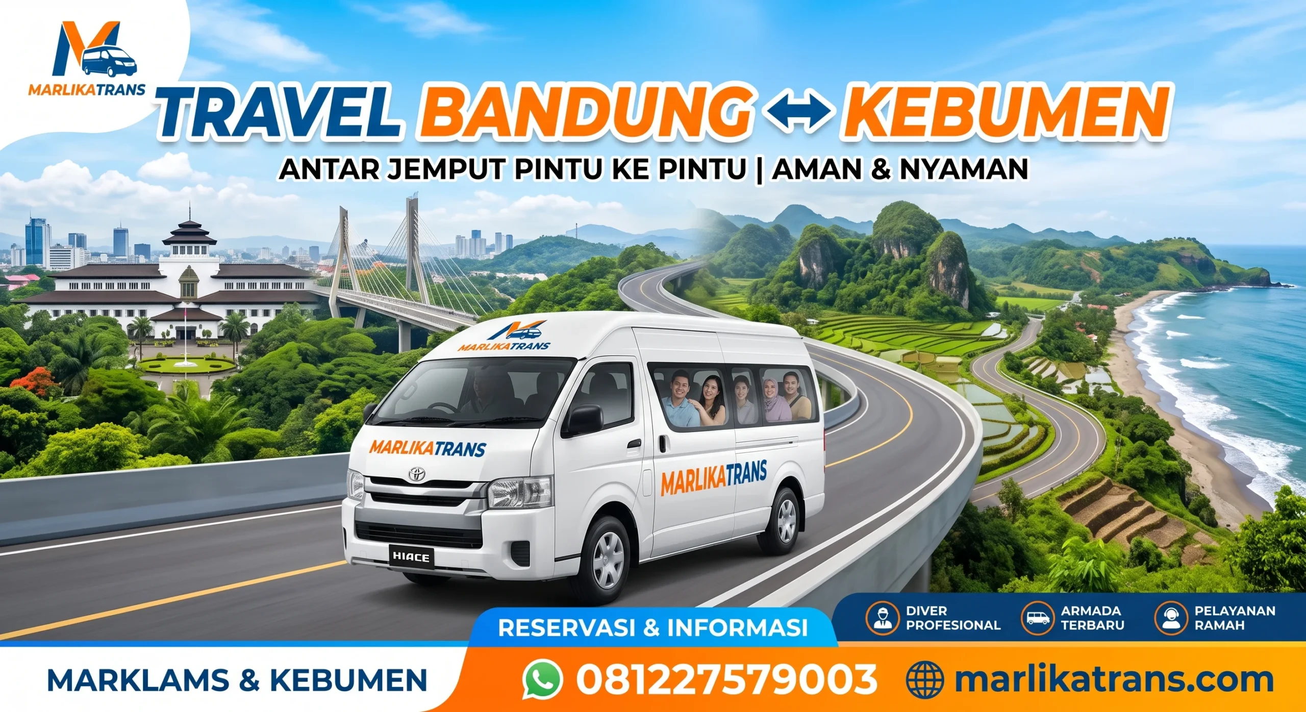 Armada travel Bandung Kebumen dari Marlika Trans siap melayani perjalanan Anda